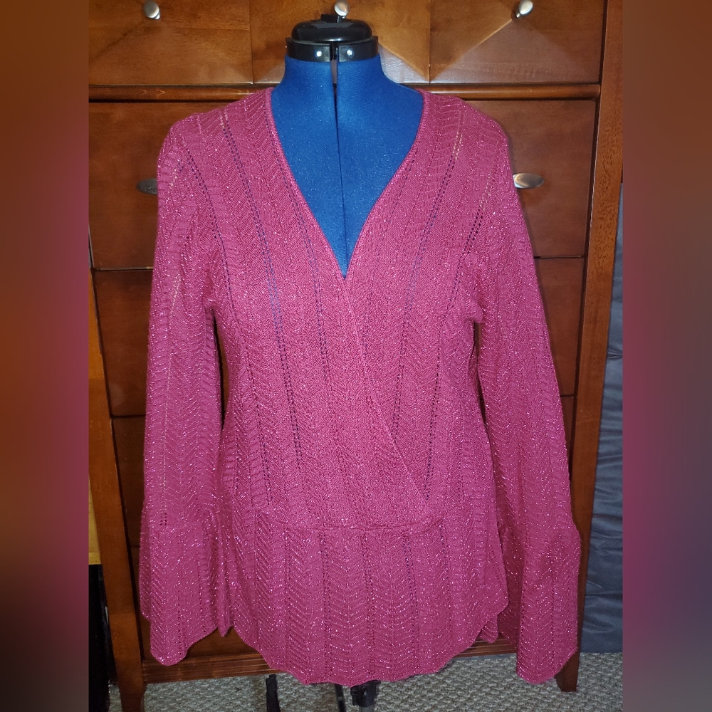 Ashley Stewart Red Kint Sparkle Top.